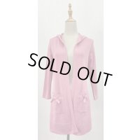 フード付き☆リボンポケットロングカーディガン《サーモンピンク》[Toilette（トワレ）]