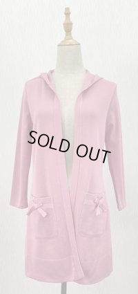 フード付き☆リボンポケットロングカーディガン《サーモンピンク》[Toilette（トワレ）]