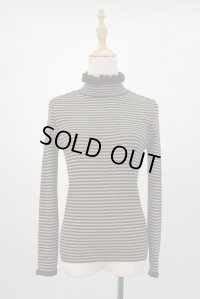 ボーダー・ダブルフリル・ウールインナー《こげ茶×キャメル》[Toilette（トワレ）]