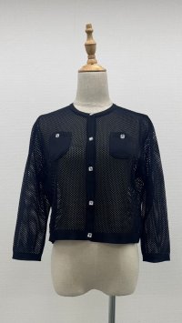 メッシュ7分袖カーディガン《黒》[Toilette（トワレ）]
