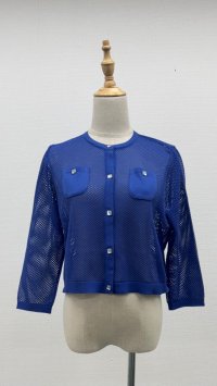メッシュ7分袖カーディガン《ブルー》[Toilette（トワレ）]