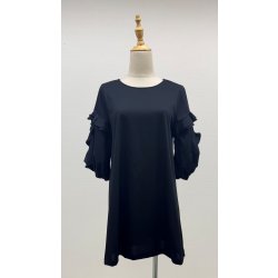 画像1: ☆お袖パフ、Aラインチュニック綿100％素材☆《黒》[Toilette（トワレ）] 