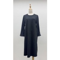 ☆お袖配色フリルワンピース☆《チャコールグレー》[Toilette（トワレ）] 